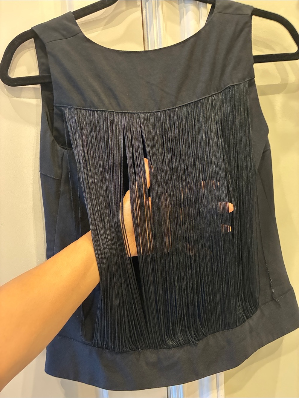 Nanette Lepore black back Fringe Front Tank Top